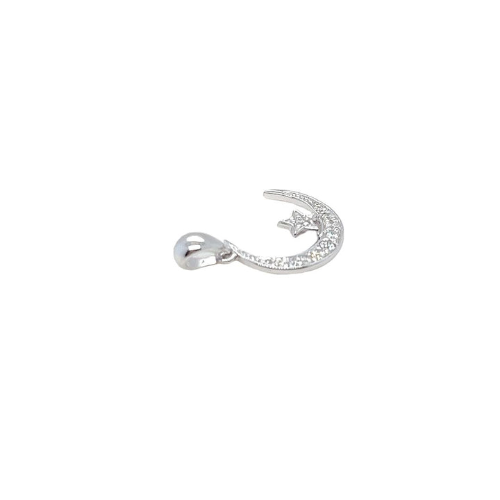14K White Gold Moon & Star Diamond Pendant