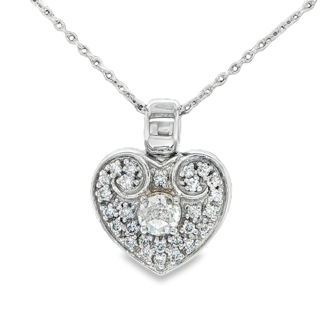18K White Gold Diamond Heart Pendant