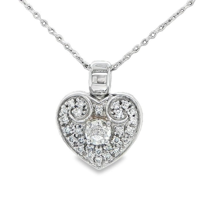 18K White Gold Diamond Heart Pendant