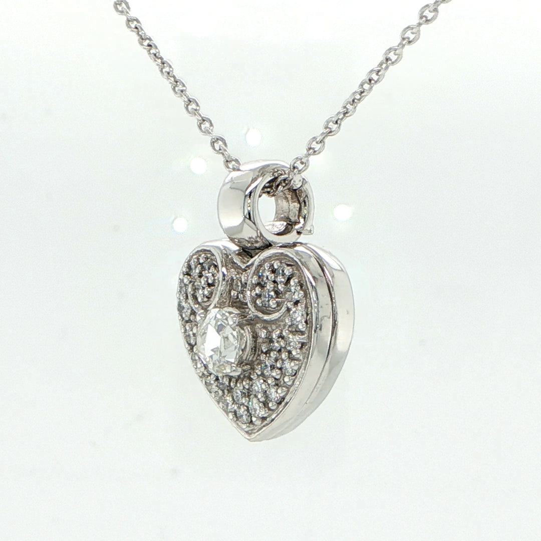 18K White Gold Diamond Heart Pendant