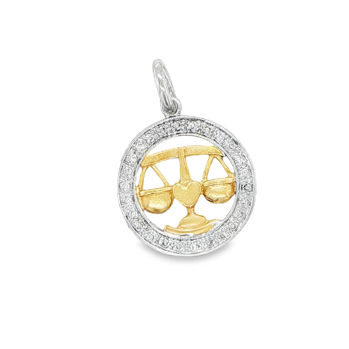 18K Two-Tone Libra Zodiac Pendant with Diamonds