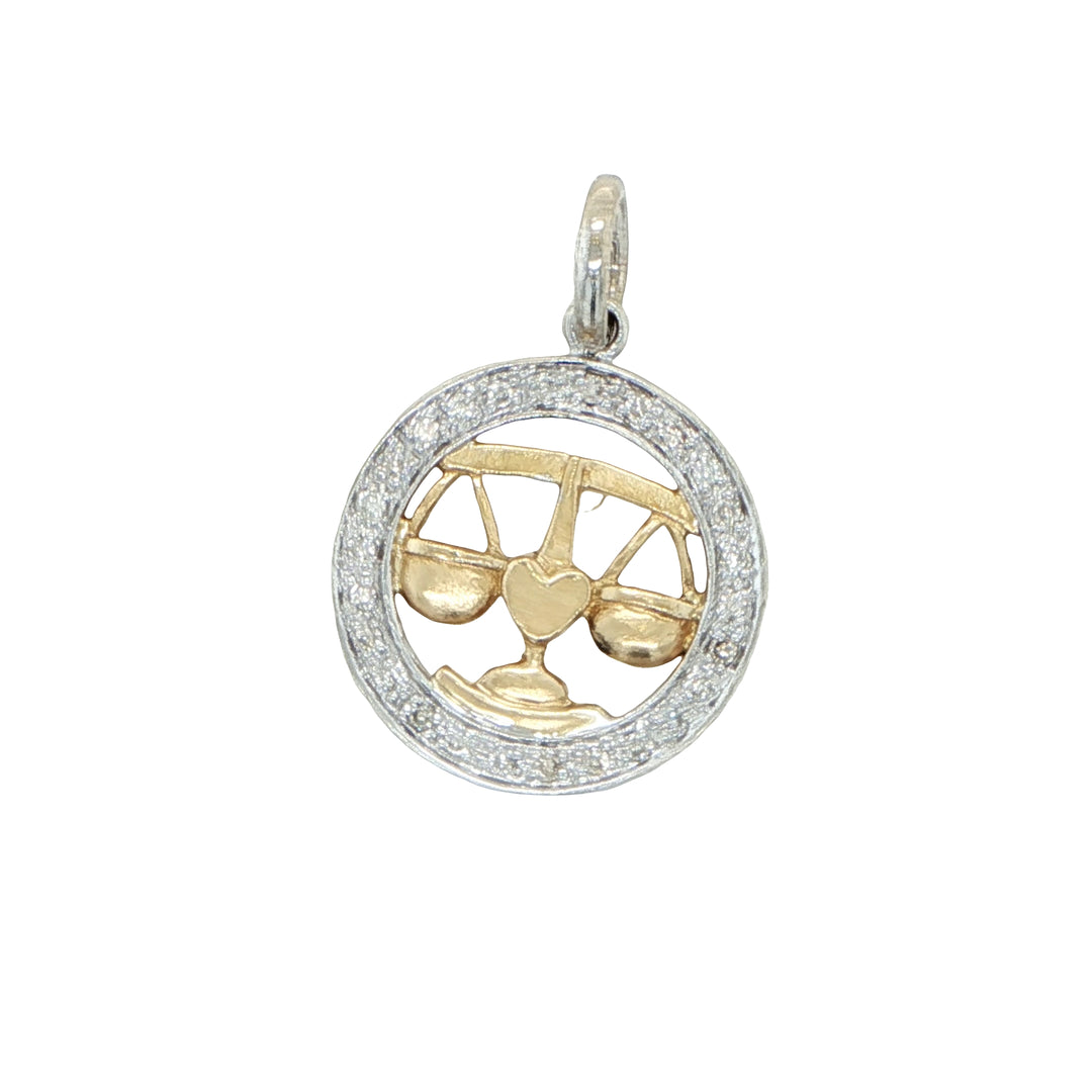18K Two-Tone Libra Zodiac Pendant with Diamonds