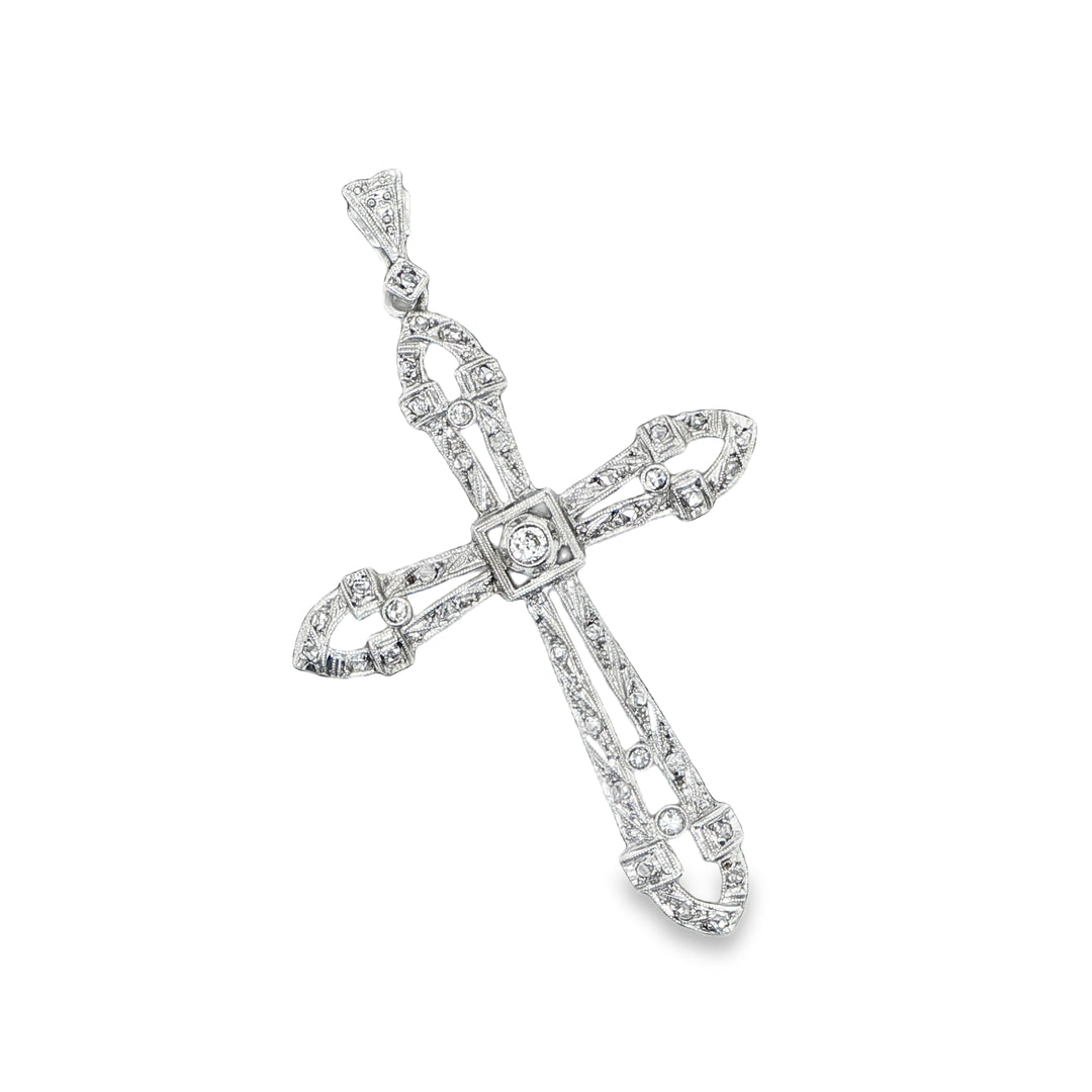 Antique Platinum & 18K White Gold Diamond Cross Pendant