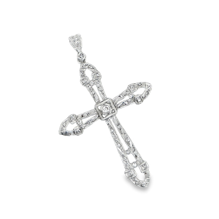 Antique Platinum & 18K White Gold Diamond Cross Pendant