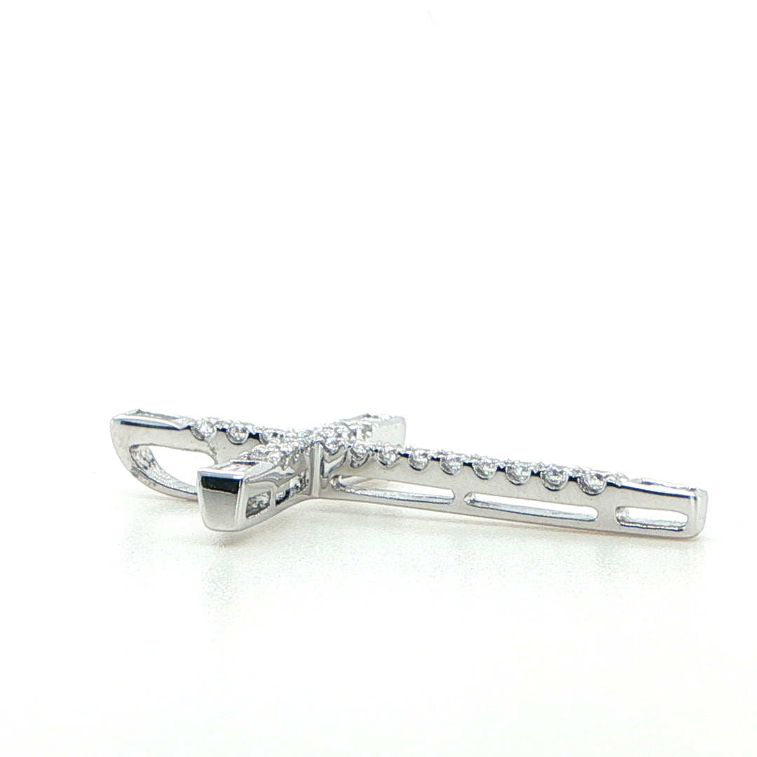 18K White Gold Round & Baguette Diamond Cross Pendant