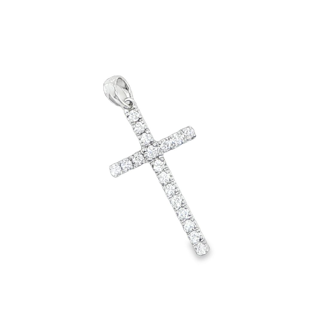 18K White Gold Diamond Cross Pendant