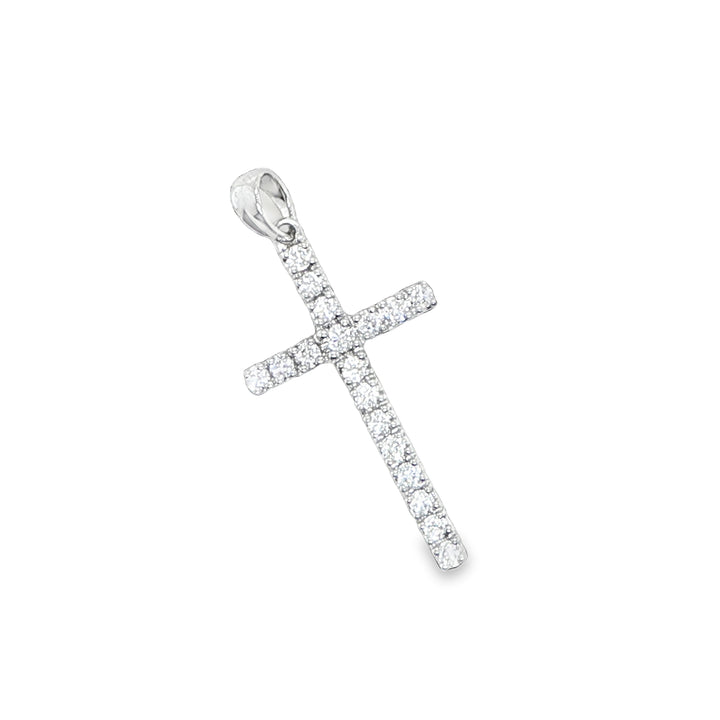 18K White Gold Diamond Cross Pendant