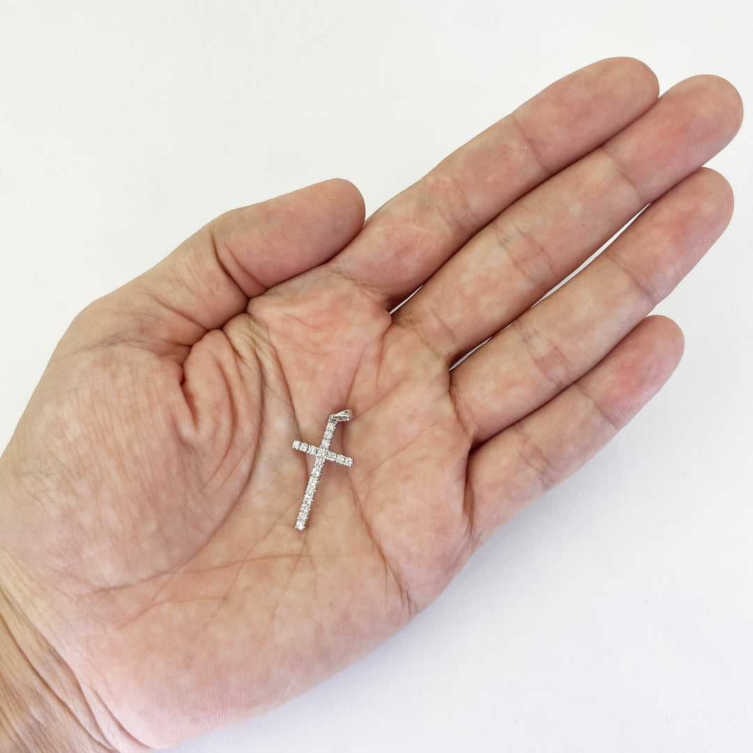 18K White Gold Diamond Cross Pendant