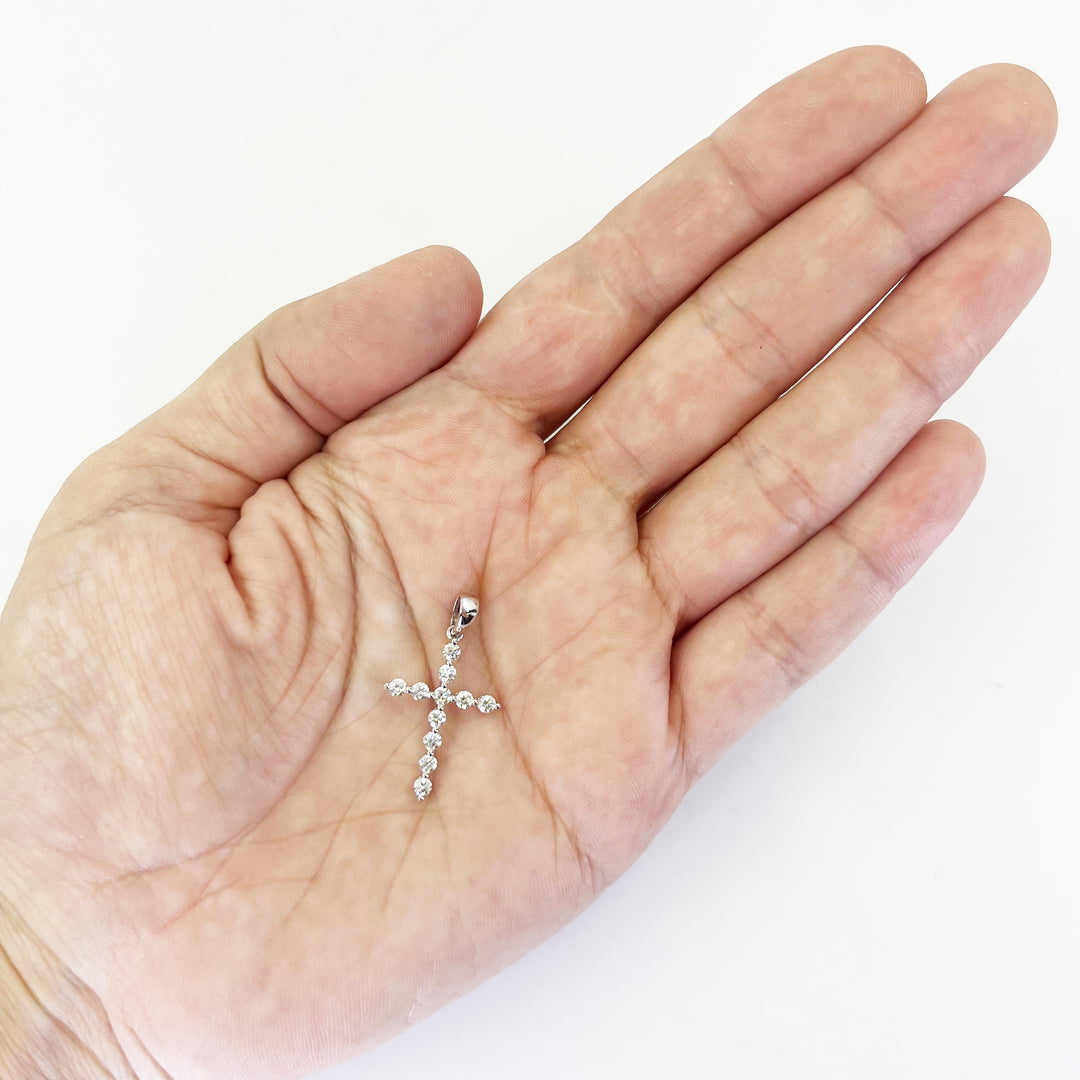 18K White Gold Diamond Cross Pendant