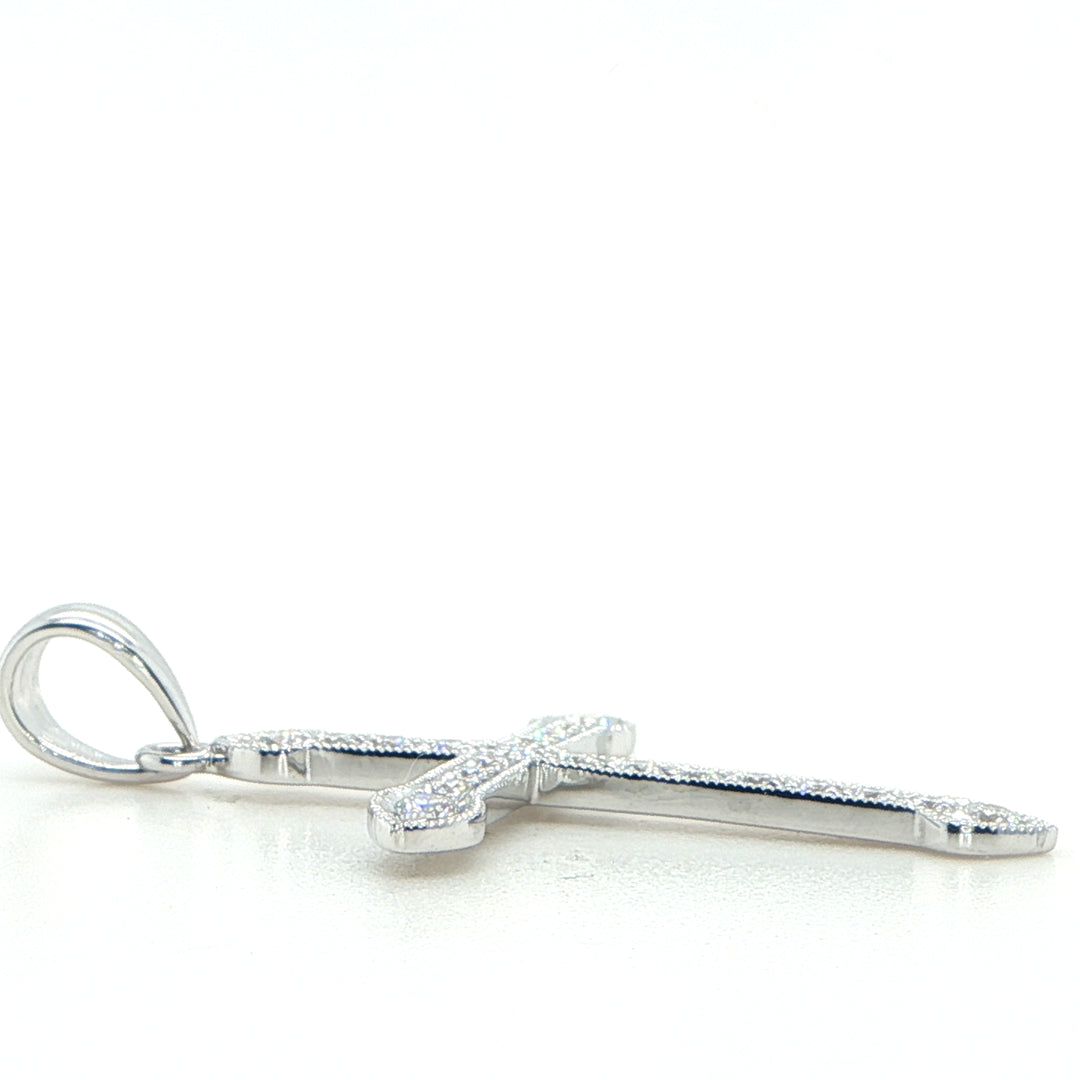 18K White Gold Diamond Cross Pendant