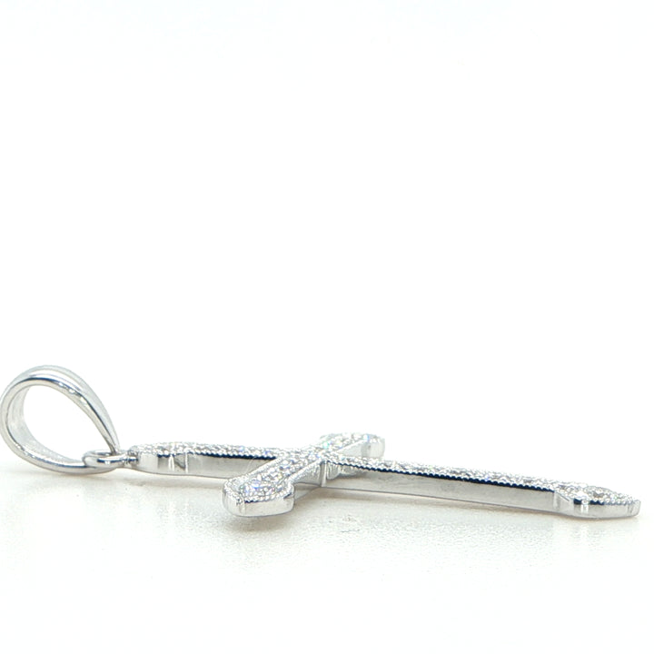 18K White Gold Diamond Cross Pendant