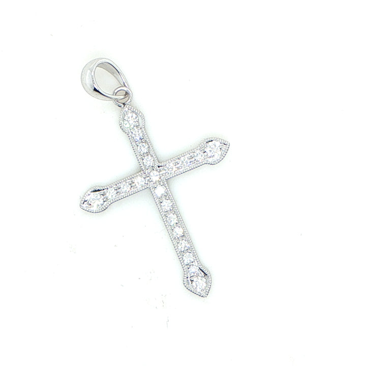 18K White Gold Diamond Cross Pendant
