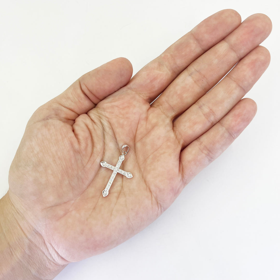 18K White Gold Diamond Cross Pendant