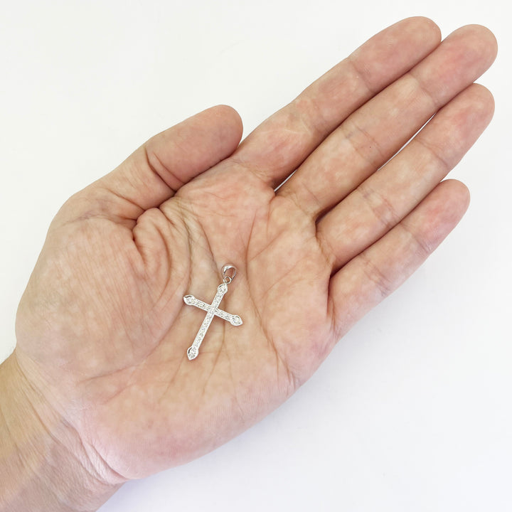 18K White Gold Diamond Cross Pendant