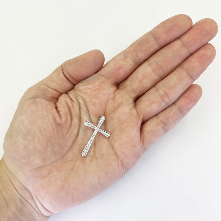 18K White Gold Diamond Cross Pendant