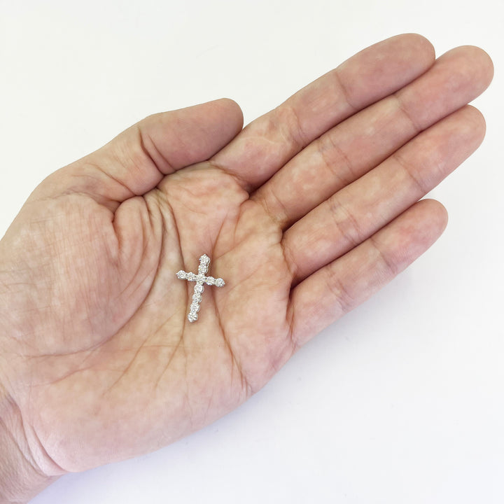 14K White Gold Diamond Cross Pendant