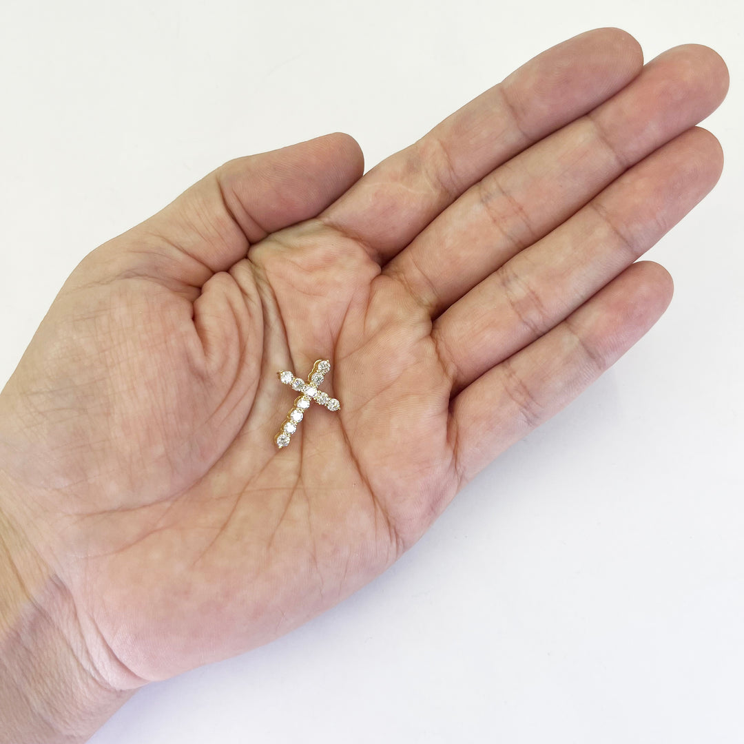 14K Yellow Gold Diamond Cross Pendant