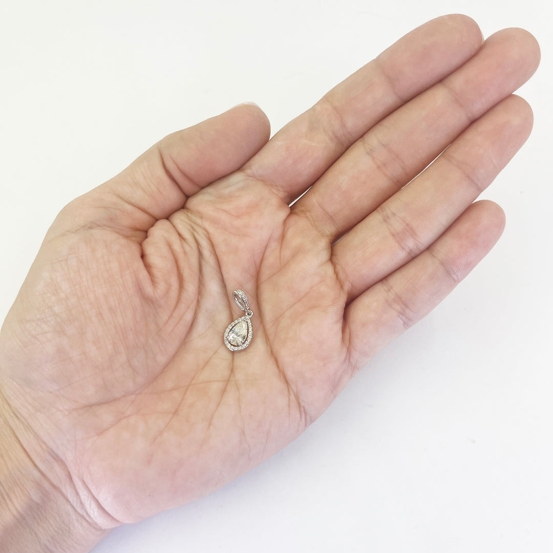 14K White Gold Pear Shape Diamond Drop Pendant