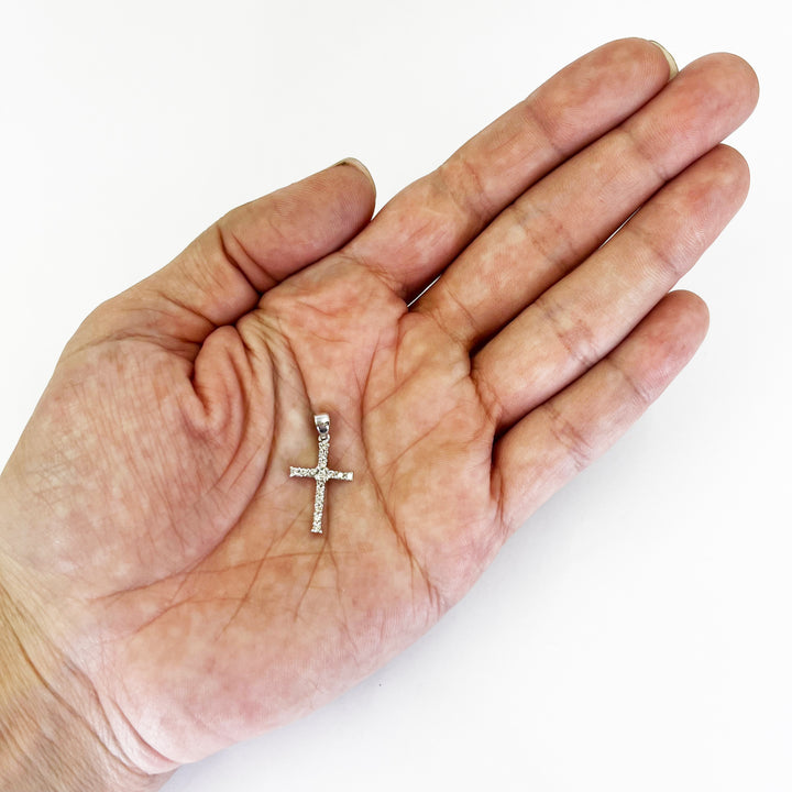 14K White Gold Diamond Cross Pendant