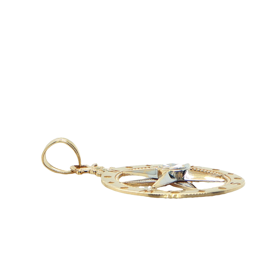 14K Yellow Gold Compass Pendant Charm
