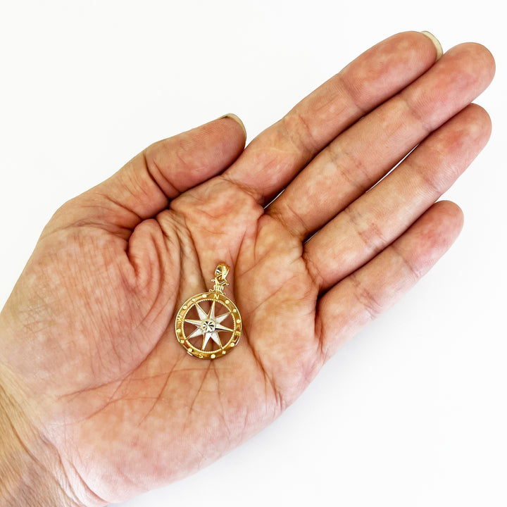 14K Yellow Gold Compass Pendant Charm