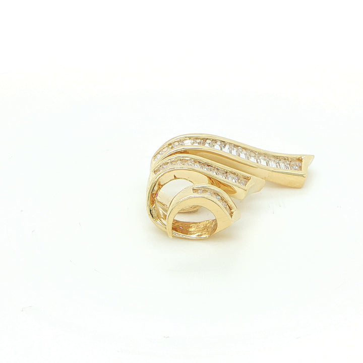 14K Yellow Gold Baguette Diamond Ribbon Pendant