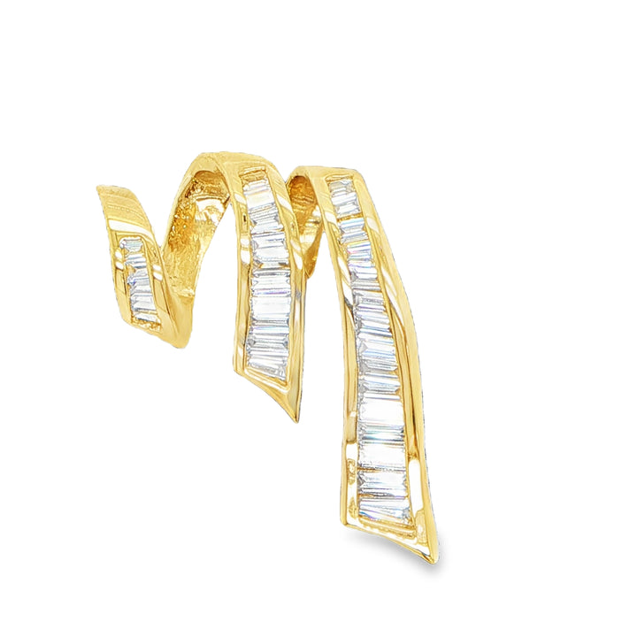 14K Yellow Gold Baguette Diamond Ribbon Pendant