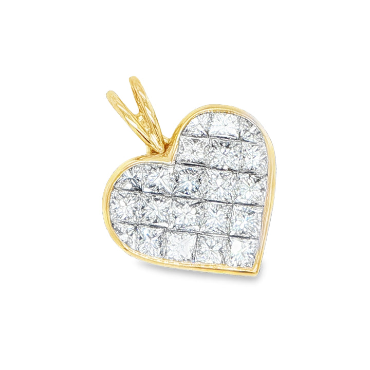 Quadrillion 18K Yellow Gold Invisible Set Princess Diamond Heart Pendant