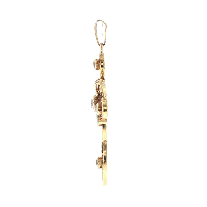 18K Yellow Gold Antique Old Mine Cut Diamond Cross Pendant
