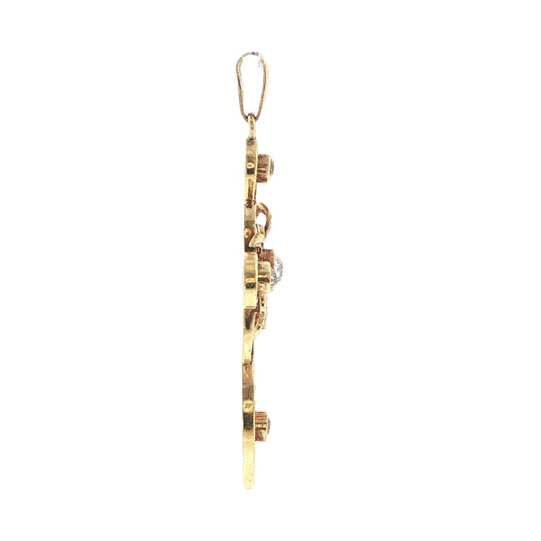 18K Yellow Gold Antique Old Mine Cut Diamond Cross Pendant