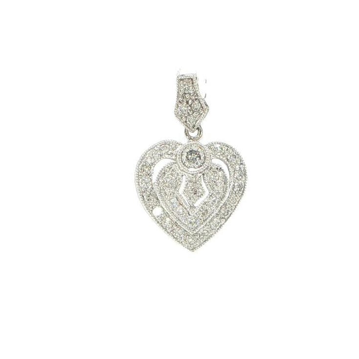 18K White Gold Diamond Heart Pendant with Milgrain Edge
