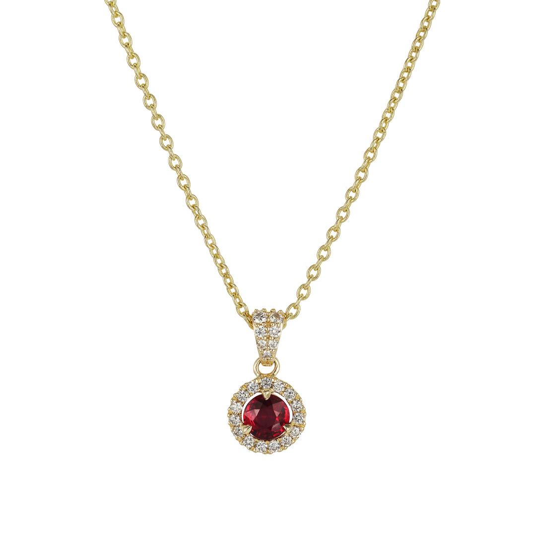 Ruby and Diamond Halo Pendant Necklace