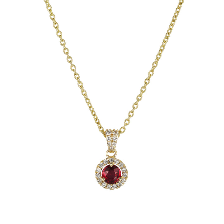 Ruby and Diamond Halo Pendant Necklace