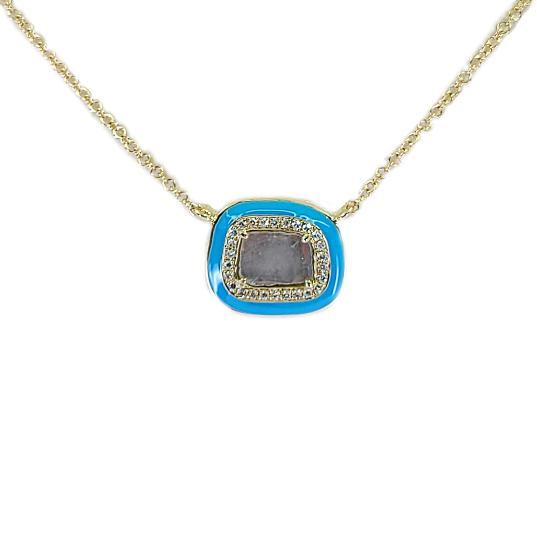 Diamond and Turquoise Enamel Necklace