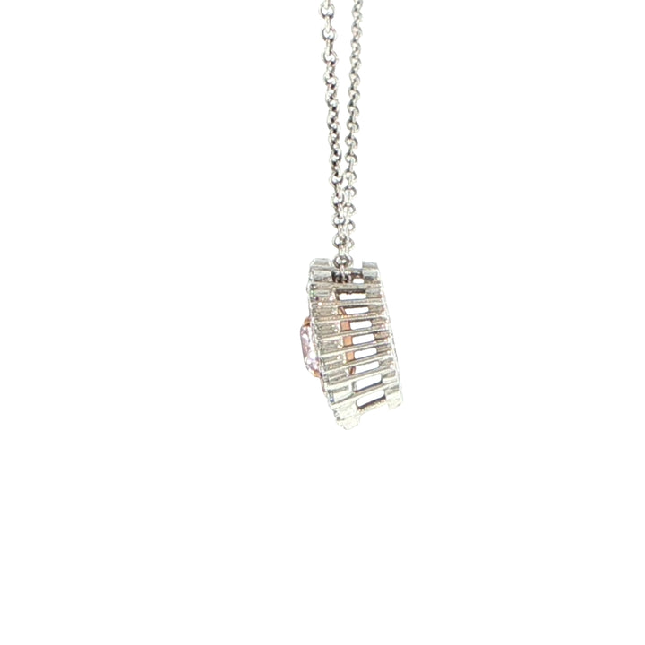 18K White & Rose Gold Halo Pendant Necklace Pink-Purple Diamond