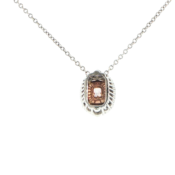 18K White & Rose Gold Halo Pendant Necklace Pink-Purple Diamond
