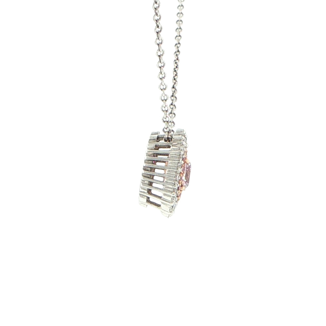18K White & Rose Gold Halo Pendant Necklace Pink-Purple Diamond