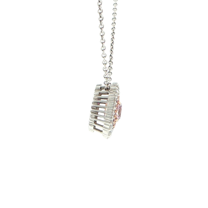18K White & Rose Gold Halo Pendant Necklace Pink-Purple Diamond