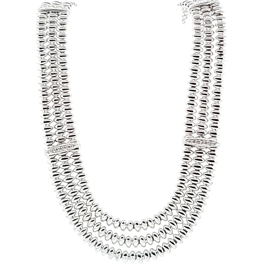 Chiampesan 18K White Gold Three-Row Diamond Collar Necklace