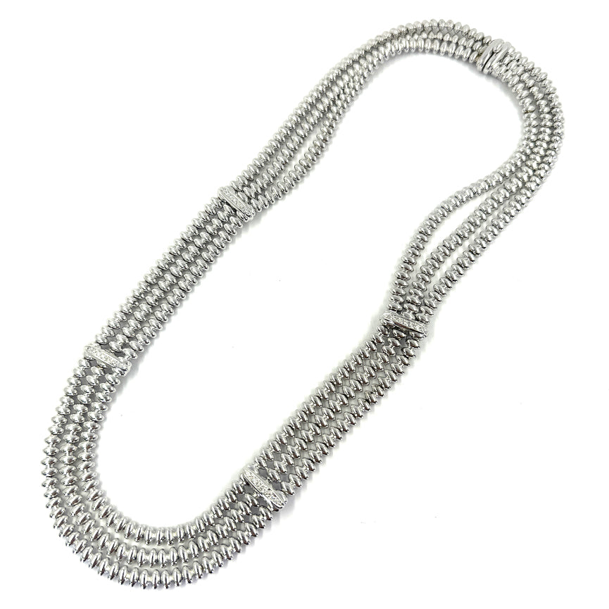 Chiampesan 18K White Gold Three-Row Diamond Collar Necklace