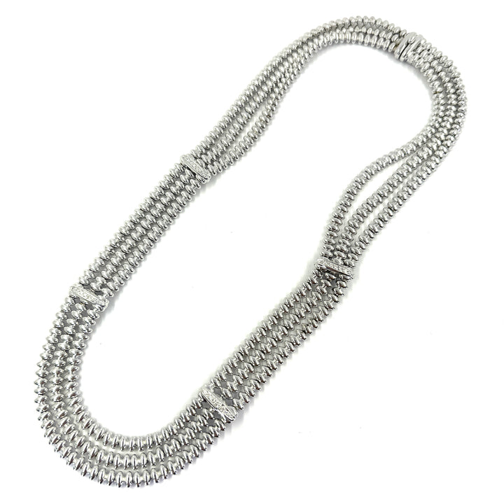 Chiampesan 18K White Gold Three-Row Diamond Collar Necklace
