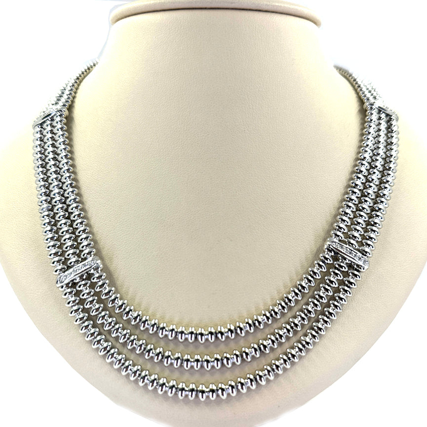 Chiampesan 18K White Gold Three-Row Diamond Collar Necklace