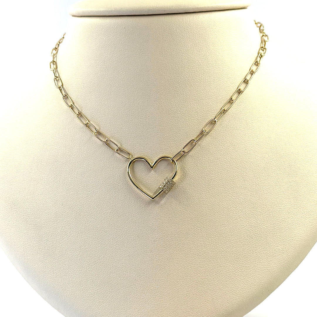 Pave Diamond Heart Lock Necklace