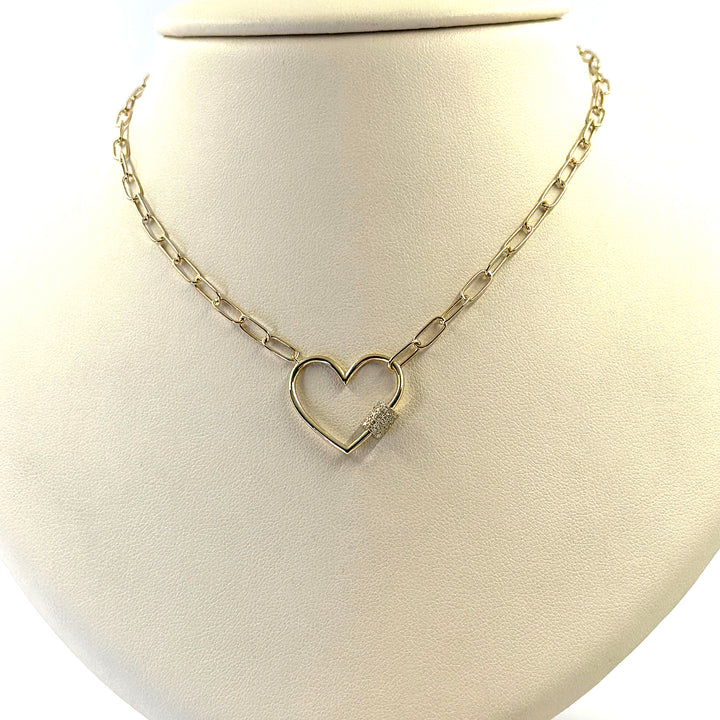 Pave Diamond Heart Lock Necklace
