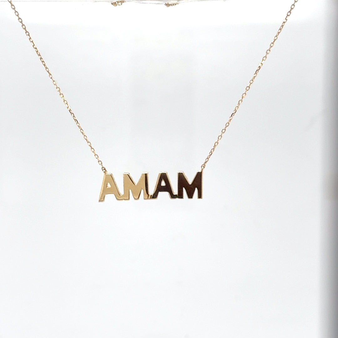 “MAMA” Pendant Necklace with Bezel-Set Diamond