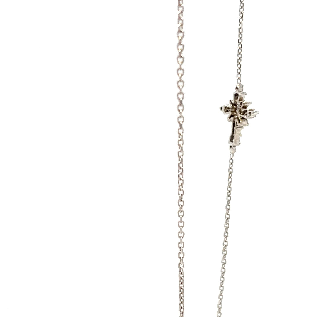 14K White Gold Horizontal Cross Pendant Necklace