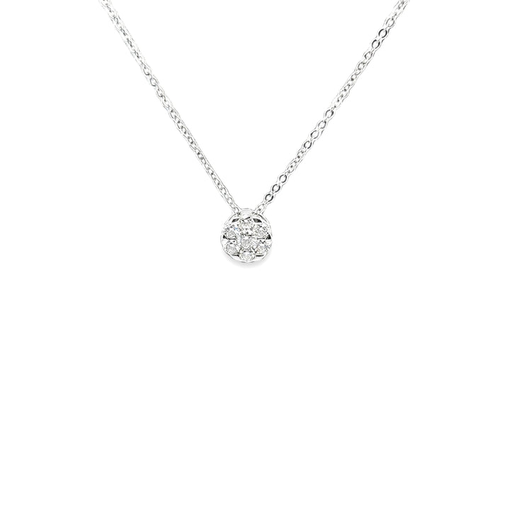 14K White Gold Cluster Diamond Pendant Necklace