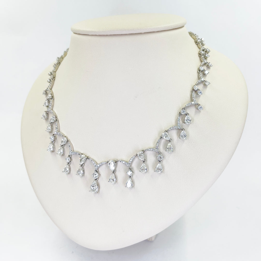 18K White Gold Pear Diamond Necklace