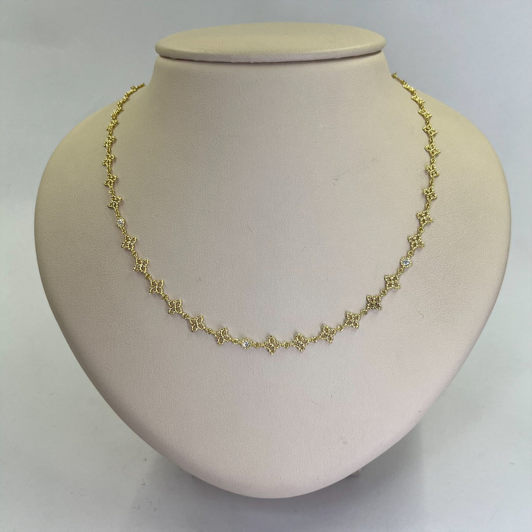 Roberto Coin 18K Yellow Gold Principessa Diamond Flower Collar Necklace