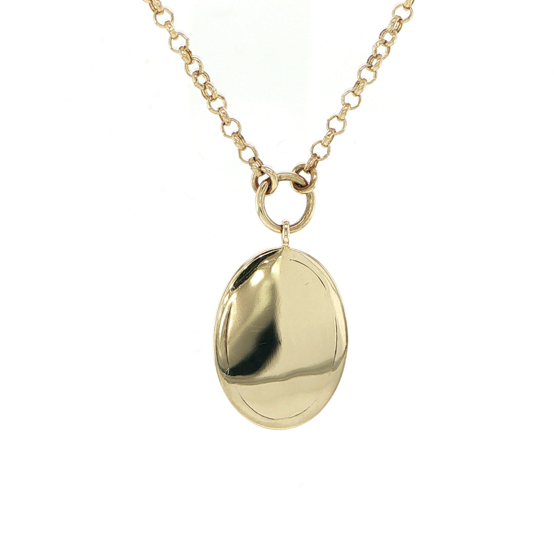 14K Yellow Gold Matte Oval Diamond Pendant Necklace